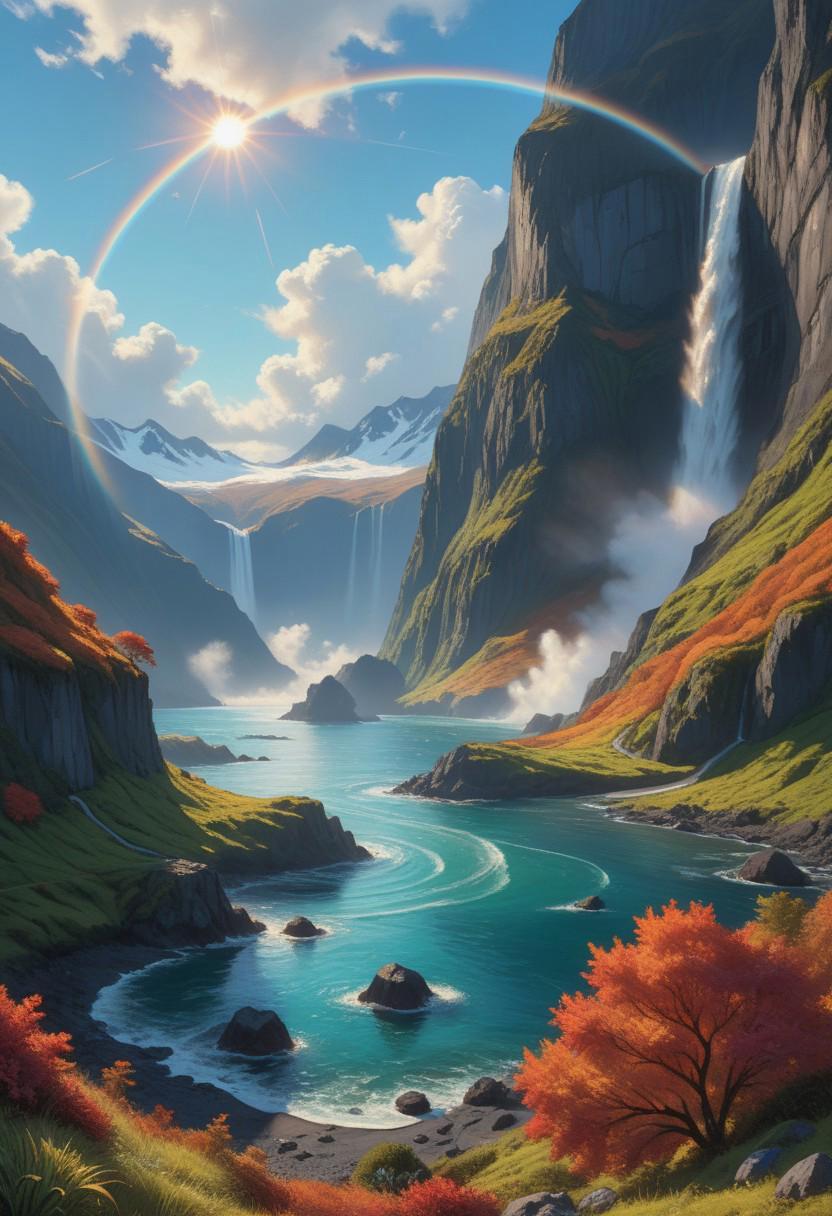 Sci-fi landscape
New Zealand fjordland with waterfall mists